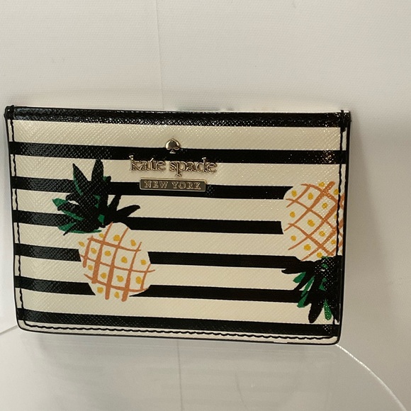 Kate Spade New York Cameron Street Pineapples Leather Card Case, Squeeze Opening - Picture 2 of 11